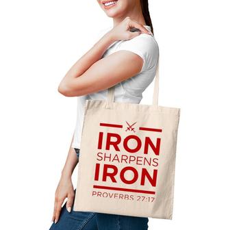 Iron Sharpens Iron Christian With Red Letters Tote Bag | Mazezy
