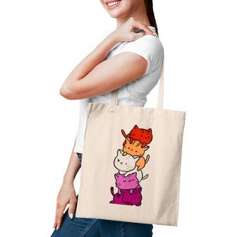Kawaii Cat Pile Orange Pink Lesbian Pride Tote Bag | Mazezy