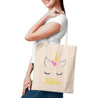 Khloe White Unicorn Name Tote Bag | Mazezy