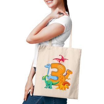 Kids 3 Third Birthday Dinosaur Dino Saurus Tote Bag | Mazezy