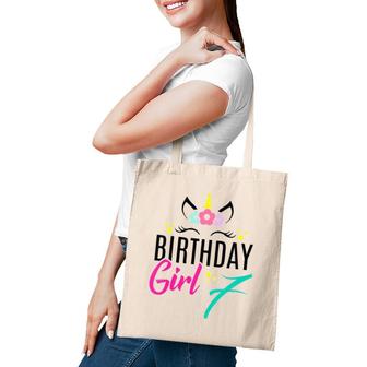 Kids Birthday Girl 7 Years Old Gift Cute Unicorn Face 7Th Bday Tote Bag | Mazezy