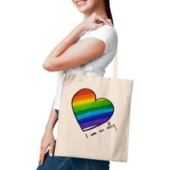 Lgbtq I Am An Ally Rainbow Heart Tote Bag | Mazezy AU