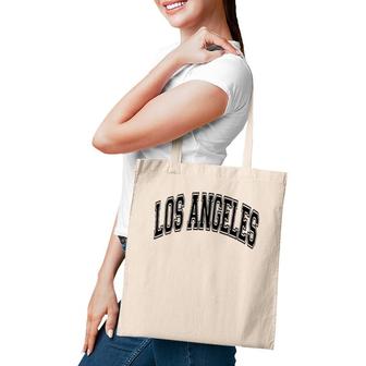 Los Angeles California Varsity Style Text Gray Black Print Pullover Tote Bag | Mazezy