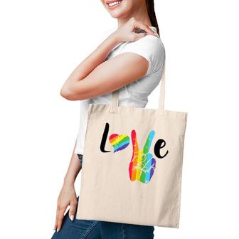 Love Rainbow Peace Sign ,Gay Pride Rainbow Heart Love Raglan Baseball Tee Tote Bag | Mazezy