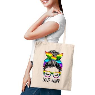 Love Wins Messy Bun Rainbow Lgbt Gay Pride Lgbt Awareness Tote Bag | Mazezy AU