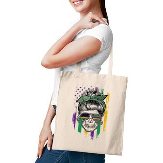 Mardi Gras Skull American Flag Funny Tote Bag | Mazezy
