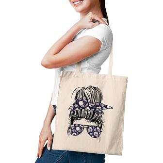 Messy Bun Skull With Flowers Print Sunglasses Goth Women Tote Bag | Mazezy