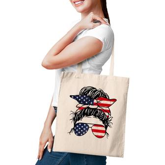 Messy Bun Usa Flag Glasses 4Th Of July Patriotic Tote Bag | Mazezy