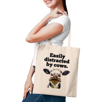 Moo Cow Dairy Cow Appreciation Easily Distracted By Cows Tote Bag | Mazezy