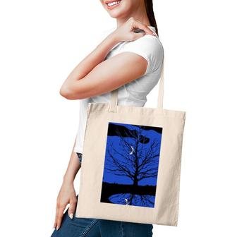 Moon With Tree Cobalt Blue And Black Tote Bag