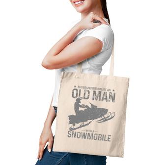 Never Underestimate An Old Man With A Snowmobile Funny Tote Bag | Mazezy