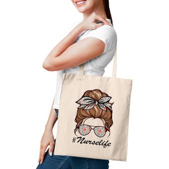 Nurse Life Funny Messy Bun Hair & Glasses Tote Bag | Mazezy