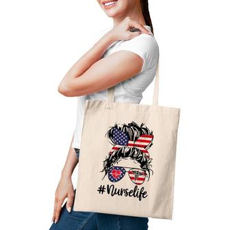 Nurse Life Girl With Messy Buns American Flag Tote Bag | Mazezy CA