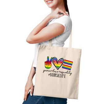 Peace Love Equality Nurse Life Rainbow Flag Gay Lgbt Tote Bag | Mazezy