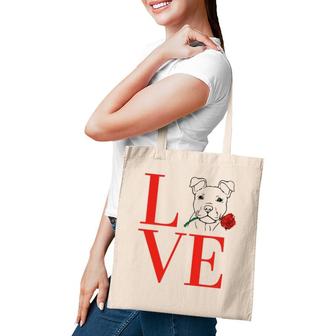 Puppy Love Cute Dog With Rose Spells Love For Dog Lovers Tote Bag | Mazezy