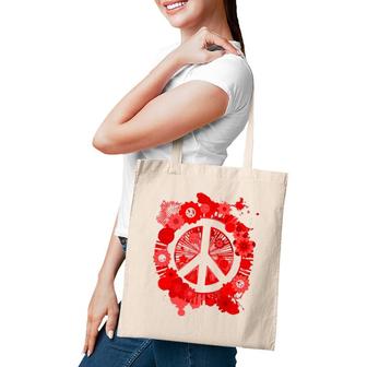 Red Peace Sign 70S Hippie Happiness Flowers Tote Bag | Mazezy DE