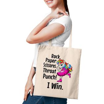 Rock Paper Scissors Throat Punch I Win Funny Tote Bag | Mazezy