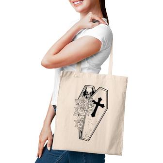 Skeleton Coffin Roses Occult - Flower Floral Skeleton Gothic Tote Bag | Mazezy