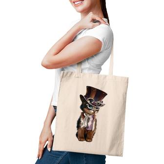 Steampunk Kitten With Hat, Glasses Gift Vintage Tote Bag | Mazezy
