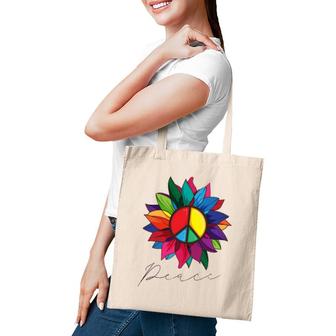 Sunflower Flower Rainbow Peace Sign World Retro Hippie 70'S Tote Bag