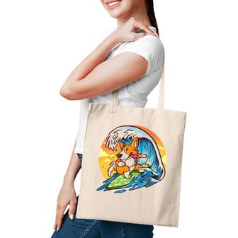 Surfing Welsh Corgi - Funny & Cute Hawaiian Dog Surfer Tote Bag | Mazezy