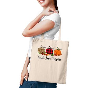 Teach Love Inspire Teacher Autumn Fall Pumpkin Leopard Tote Bag | Mazezy
