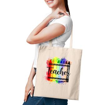 Teacher Teaching Colorful Crayon Splash Tote Bag | Mazezy