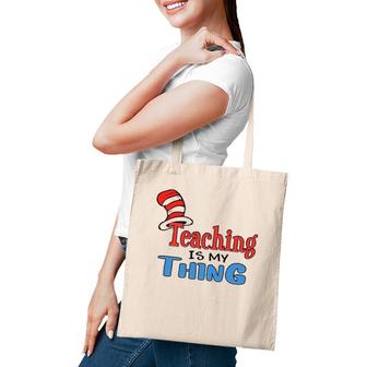Teaching Is My Things Dr Teacher Red And White Stripe Hat Tote Bag | Mazezy