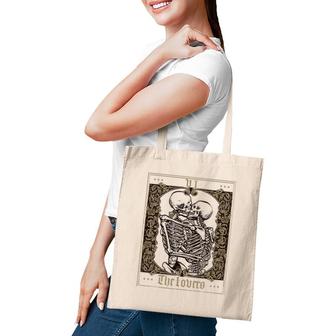 The Lovers Vintage Tarot Card Skeleton Tote Bag | Mazezy