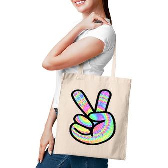 Tie-Dye Peace Sign Love Happy Colorful Tie-Dye Hippie Finger Tote Bag | Mazezy UK