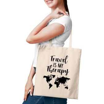 Travel Is My Therapy World Map Traveling Vacation Beach Gift Tote Bag | Mazezy
