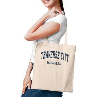 Traverse City Michigan Mi Vintage Varsity Sports Navy Design Tote Bag | Mazezy AU