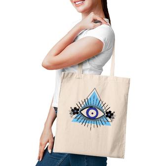 Triangle Blue Evil Eye V-Neck Tote Bag | Mazezy