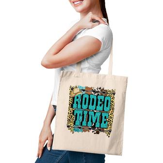 Turquoise Rodeo Decor Graphic Rodeo Time Tote Bag | Mazezy