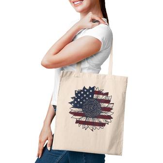 Vintage 4Th Of July Patriotic American Flag Sunflower V-Neck Tote Bag | Mazezy DE