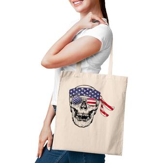 Vintage 4Th Of July Skull Graphic Art Us Flag Patriotic Tote Bag | Mazezy