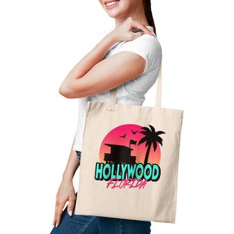 Vintage Hollywood Florida Beach Palm Trees Fl Distressed Tote Bag | Mazezy