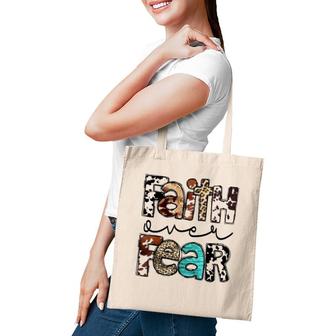 Western Cowhide Leopard Jesus Christian Faith Over Fear Tote Bag | Mazezy