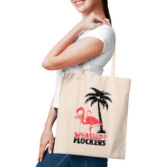 Whassup Flockers Funny Pink Flamingo What's Up Gift Tote Bag | Mazezy