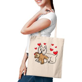 White West Highland Terrier Dog With Stuffed Animal Tote Bag | Mazezy UK