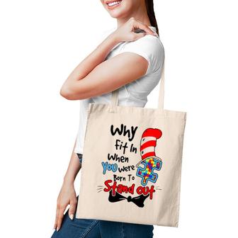 Why Fit In Autism Awareness Doctor Teacher Hat Cat Book Tote Bag | Mazezy