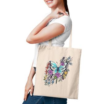 Womens Butterfly With Flowers Fashion Tee Gift Idea Tote Bag | Mazezy