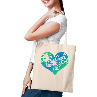 Womens Cali Girl Vintage California Heart Palm Trees Summer Gift Premium Tote Bag | Mazezy