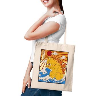 Womens Catzilla Vintage Funny Cute Cat Art Japanese Sunset Tote Bag | Mazezy