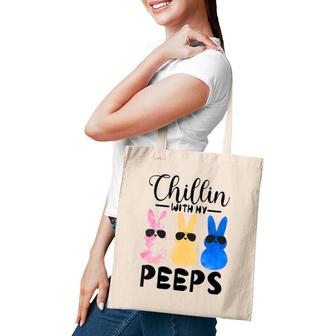 Womens Funny Chillin With My Peeps Easter Bunny Hanging With Peeps Tote Bag | Mazezy