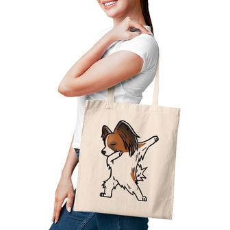 Womens Funny Dabbing Papillon Dog Party Birthday Gift Tote Bag | Mazezy