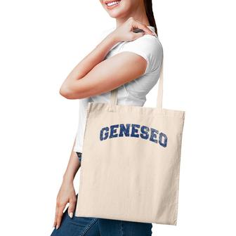 Womens Geneseo New York Varsity Style Vintage Grey V-Neck Tote Bag | Mazezy