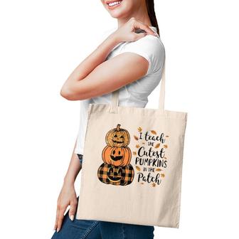 Womens I Teach The Cutest Pumpkins In The Patch Teacher Fall Season V-Neck Tote Bag | Mazezy