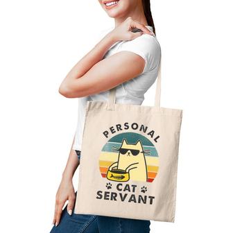 Womens Personal Cat Servant Vintage Funny Cat Lover Gift V-Neck Tote Bag | Mazezy