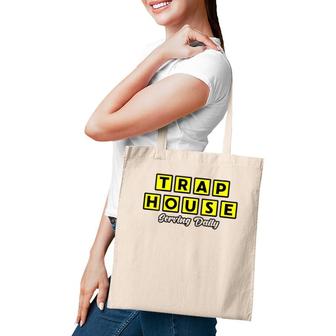 Womens The Original Trap House Waffle Black V-Neck Tote Bag | Mazezy